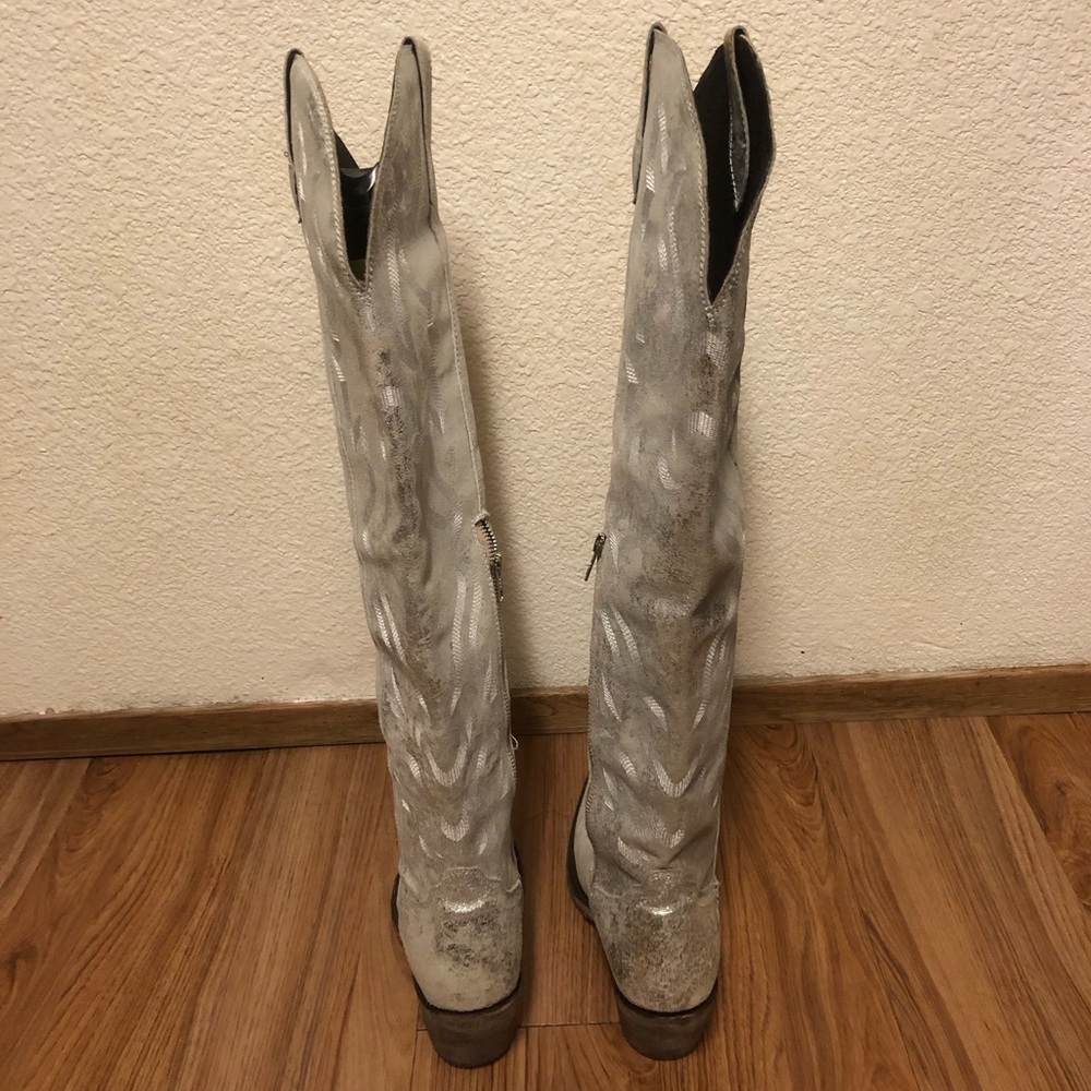 NWOB LIBERTY Black Allysa Metallic Silver Over-the-Knee Boots - Picture 9 of 17